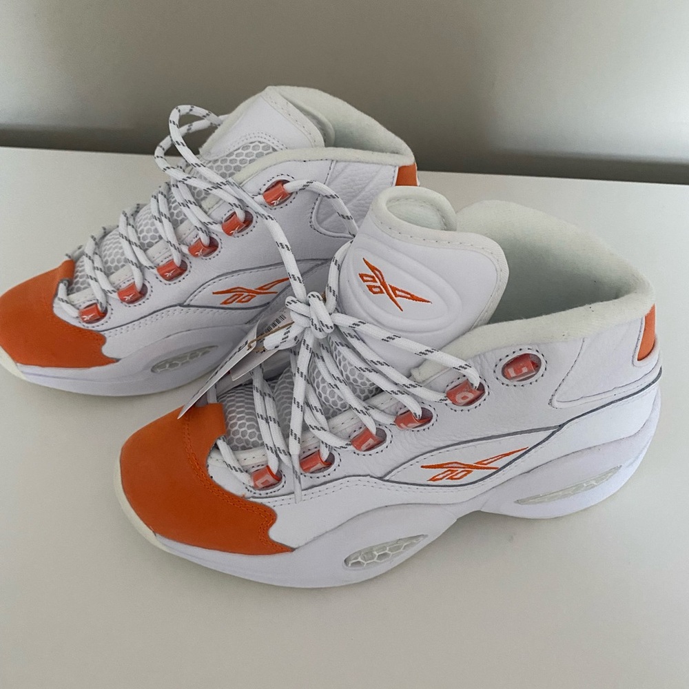 Reebok Question Mid White and Orange Sneakers